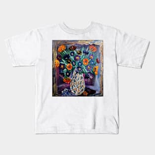 Some abstract  carnations flowers in a vase Kids T-Shirt